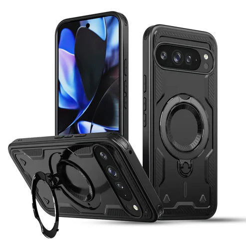 Google Pixel 10 Back Cover Case With Glass | Mag X Rugged with stand - Black