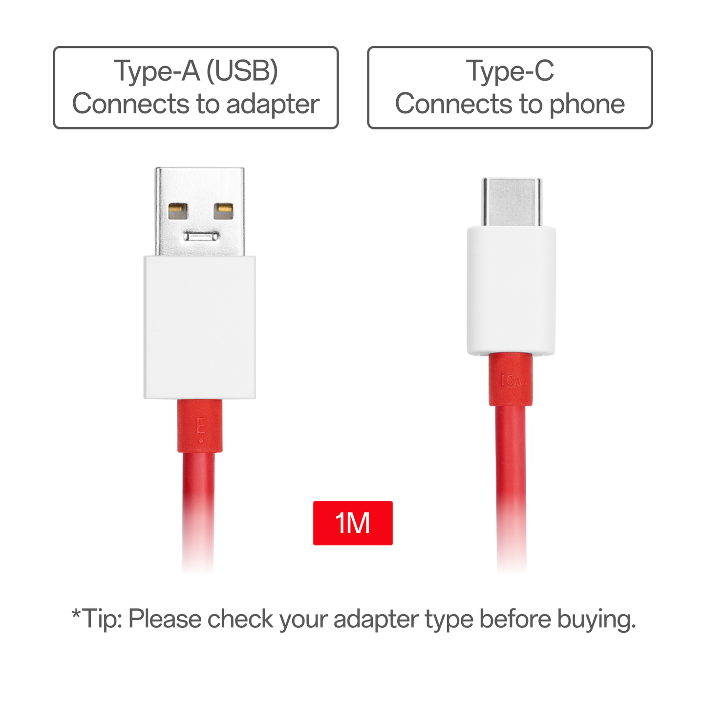 OnePlus USB-A to Type-C Cable 10A 1M Red