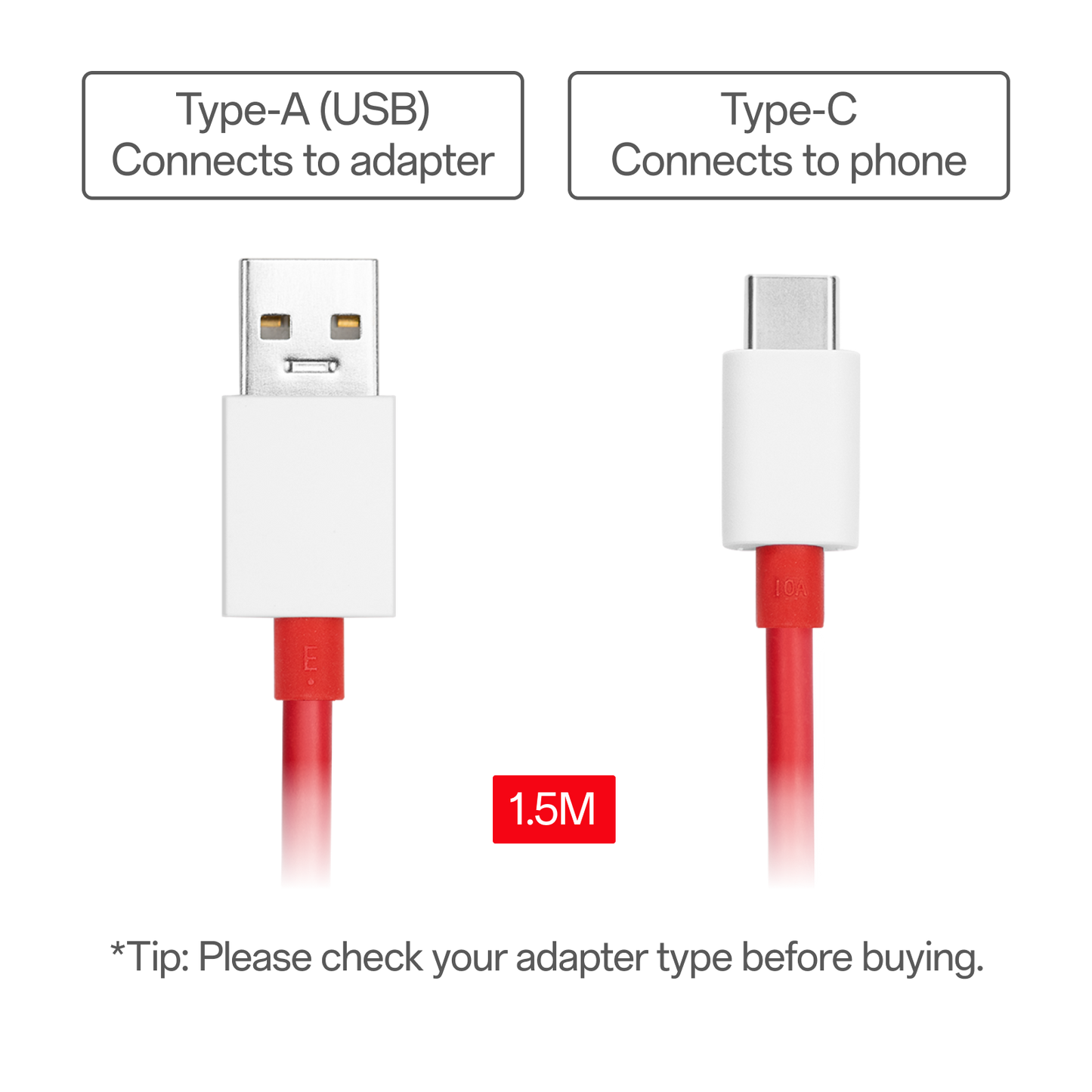 OnePlus USB-A to Type-C Cable 10A 1.5M Red